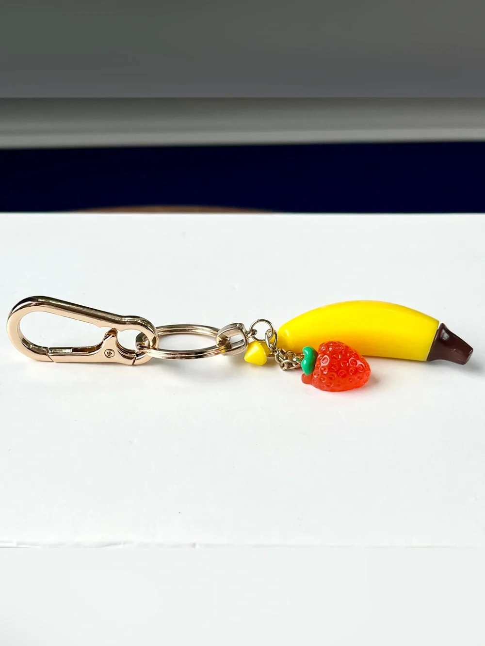 🍌🍓Strawberry-Banana Gold-Tone Metal Bag Charm & Keychain